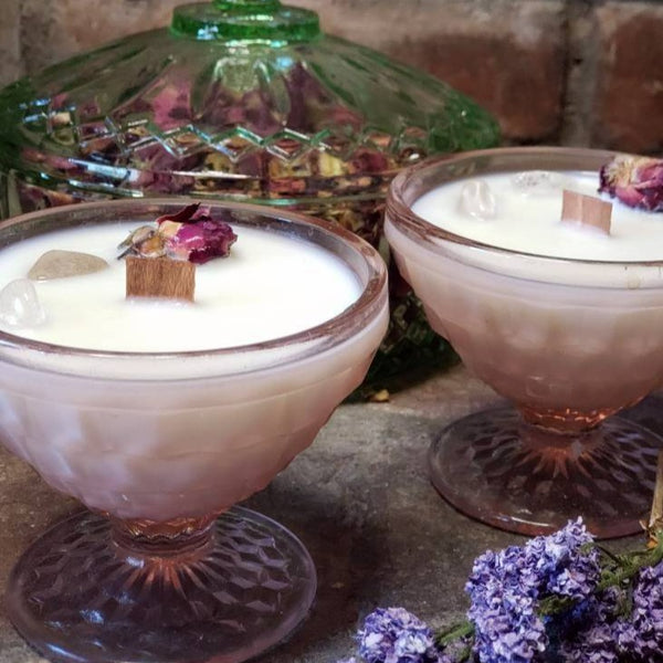 Rustic Floral Soy Candle in Depression Glass