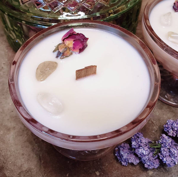 Rustic Floral Soy Candle in Depression Glass