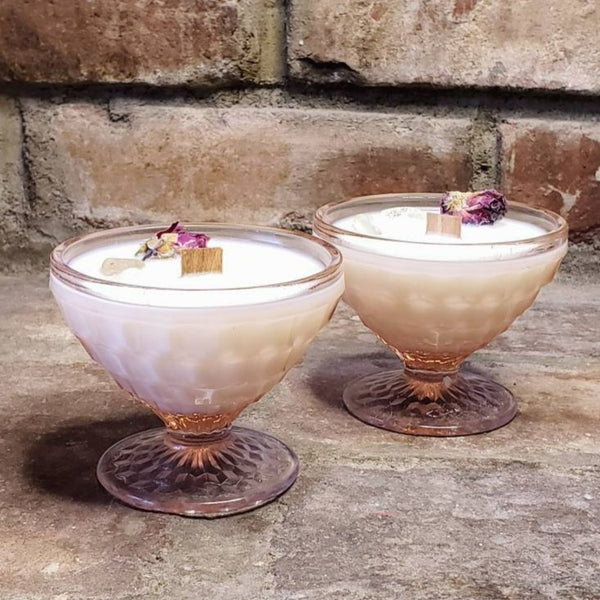 Rustic Floral Soy Candle in Depression Glass