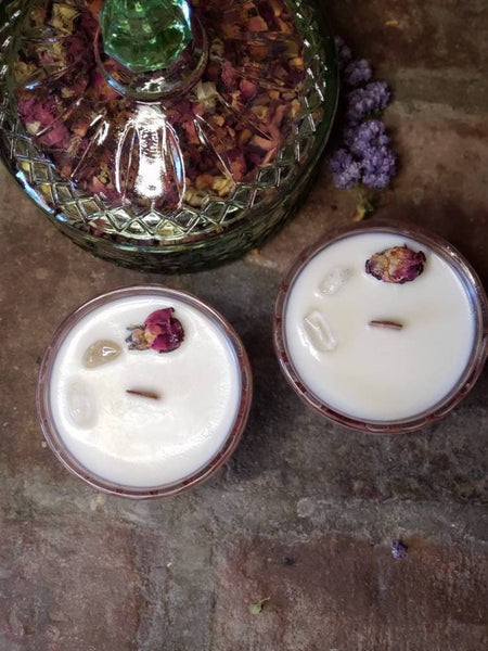 Rustic Floral Soy Candle in Depression Glass