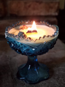 Crystal-infused candles in vintage glass